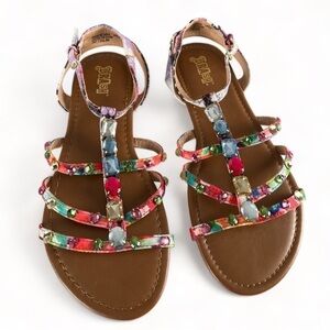 Brash Pink Blue Rhinestone Vegan Reptile Strappy Glam Sandals Size 11 NWOT